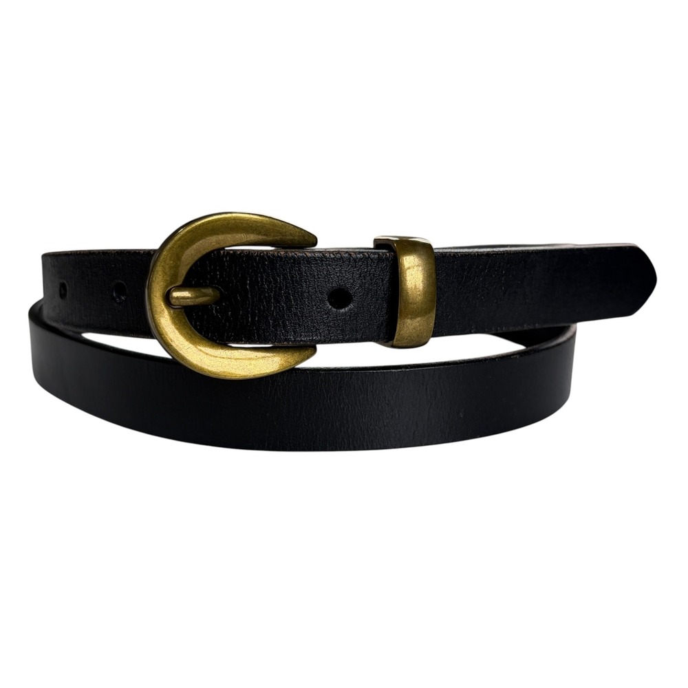 Madewell Leather Belt Women Brass Buckle Excellent Slim Black 45in Black L